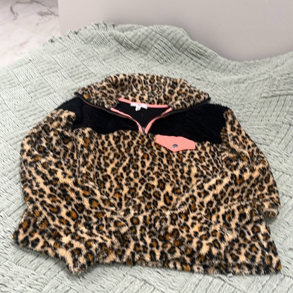 Nordstrom Bp. Tan Dale Leopard Big Spot Leopard Fleece Pullover XS - Picture 3 of 7